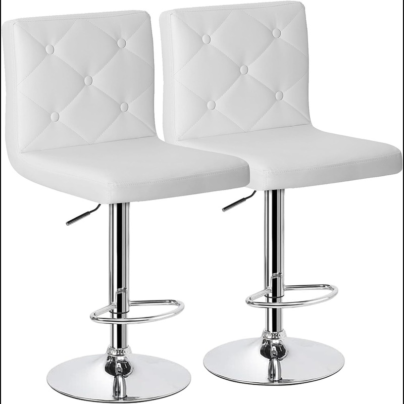 VECELO Adjustable White Bar Stools With Comfortable Back